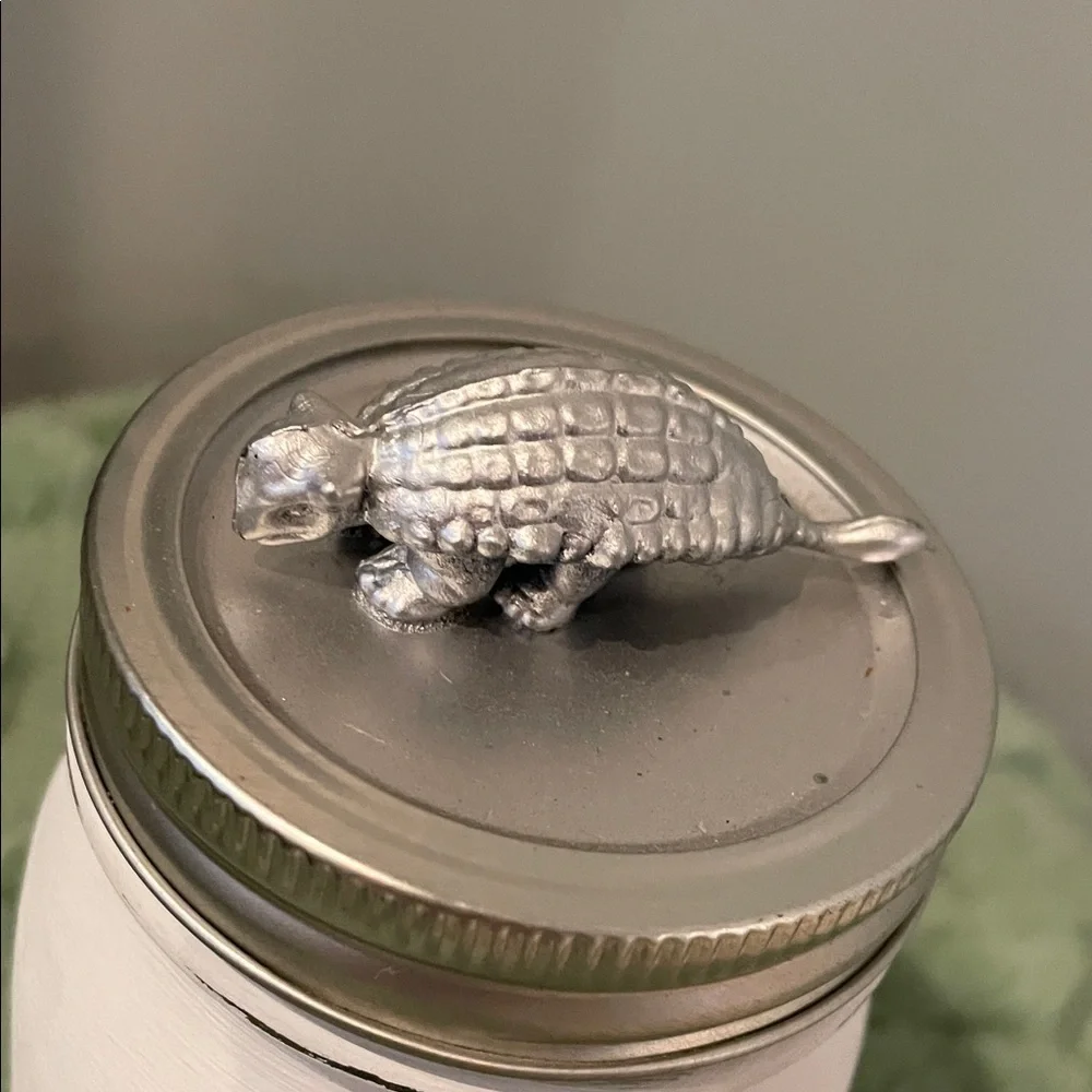 White Mason Jar with Silver Armadillo Lid